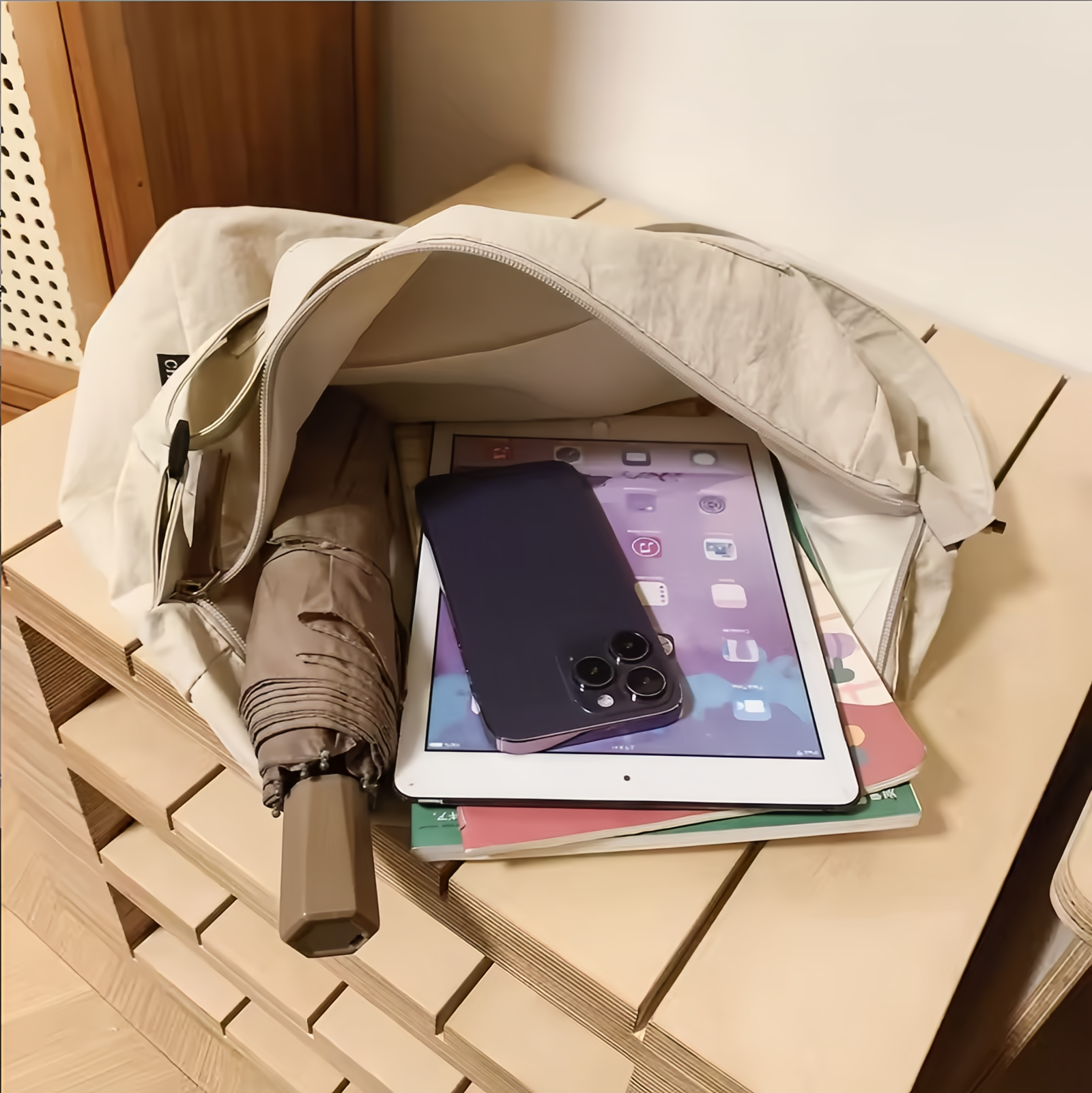 Men's Messenger Bag - Lightweight high-capacity crossbody bag with adjustable shoulder strap for college campuses, everyday-tan