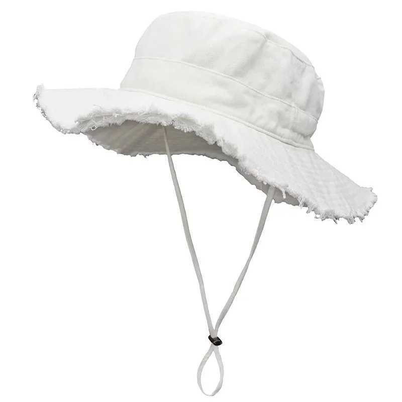 Fashion Bucket Hat Leisure Protection Sun UPF50+ Beach Hat Cap Washed Edging Mens Panama Hat Sunscreen Cap 2025 Y250707