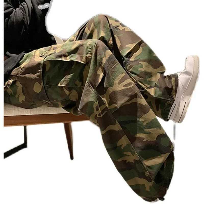 American Style Vintage Camouflage Cargo Pants Men Loose-Fit Straight-Leg High Street Hip Hop Ins Hong Kong Style Wide-Leg Trousers z250705X24B