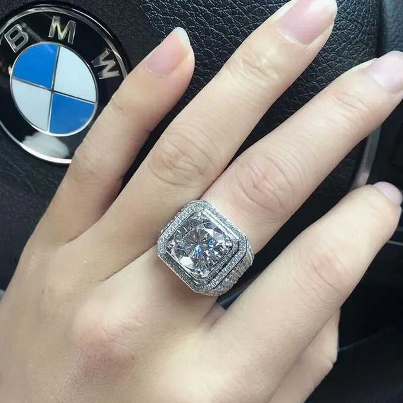 Mens 925 Sterling Silver Ring 2ct Simulated Diamond Engagement Wedding Bands Boys Sapphire Jewelry Size 8-13 Boy Gift XJ250707