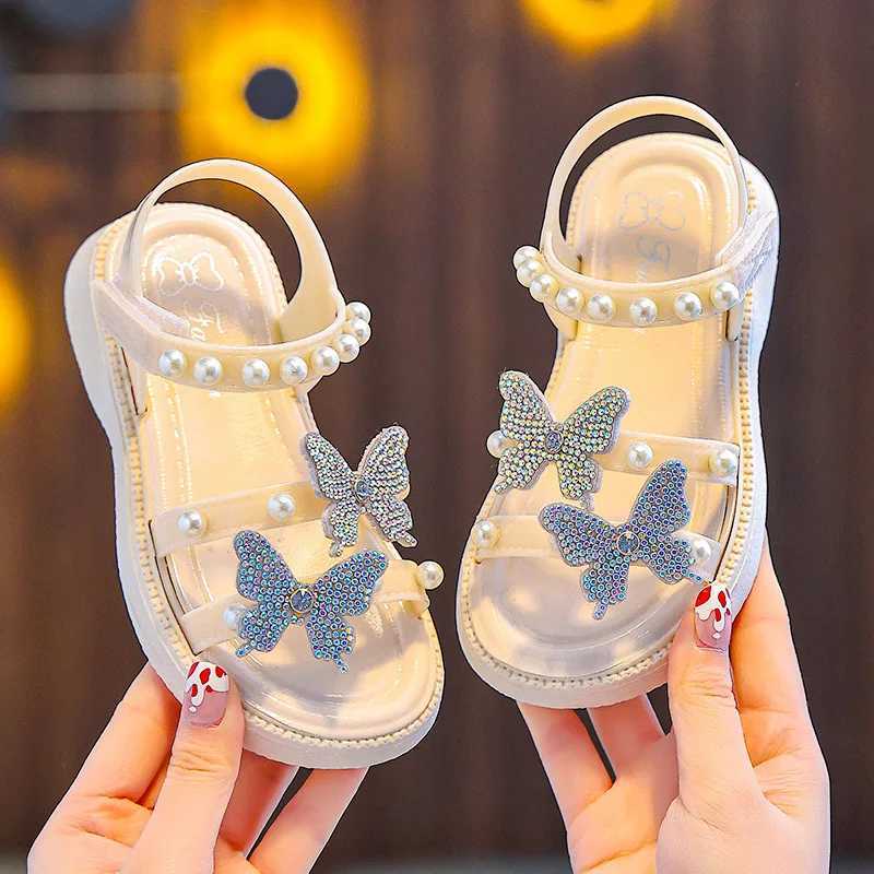 KidsSandals PU Leather Sequin Peep Toe Summer Outdoor Flat Shoes For Girls Breathable Anti-slip White Purple Pink Size 25-36R250707
