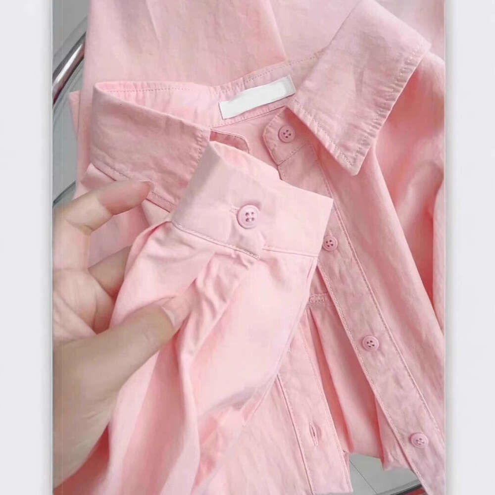 Spring New Korean Style Solid Blue Women, Loose Casual Long Sleeve Shirt For Inner And Outer Wear B5