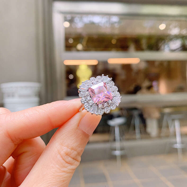 Paraiba Electroplated Simulated Simple Zircon Square Blue Socialite Open Ring For Women Fc6