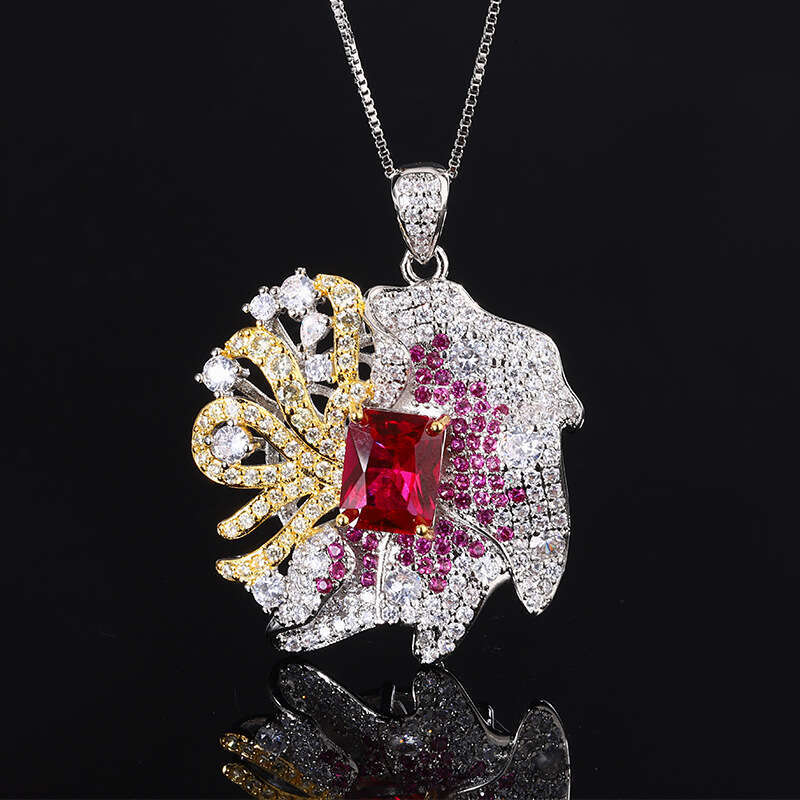 Autumn Winter New Jewelry Set Luxurious High-End Versatile Red Zircon Necklace Earrings Ring Full Dia Elegant Women's Wholesale 0F9