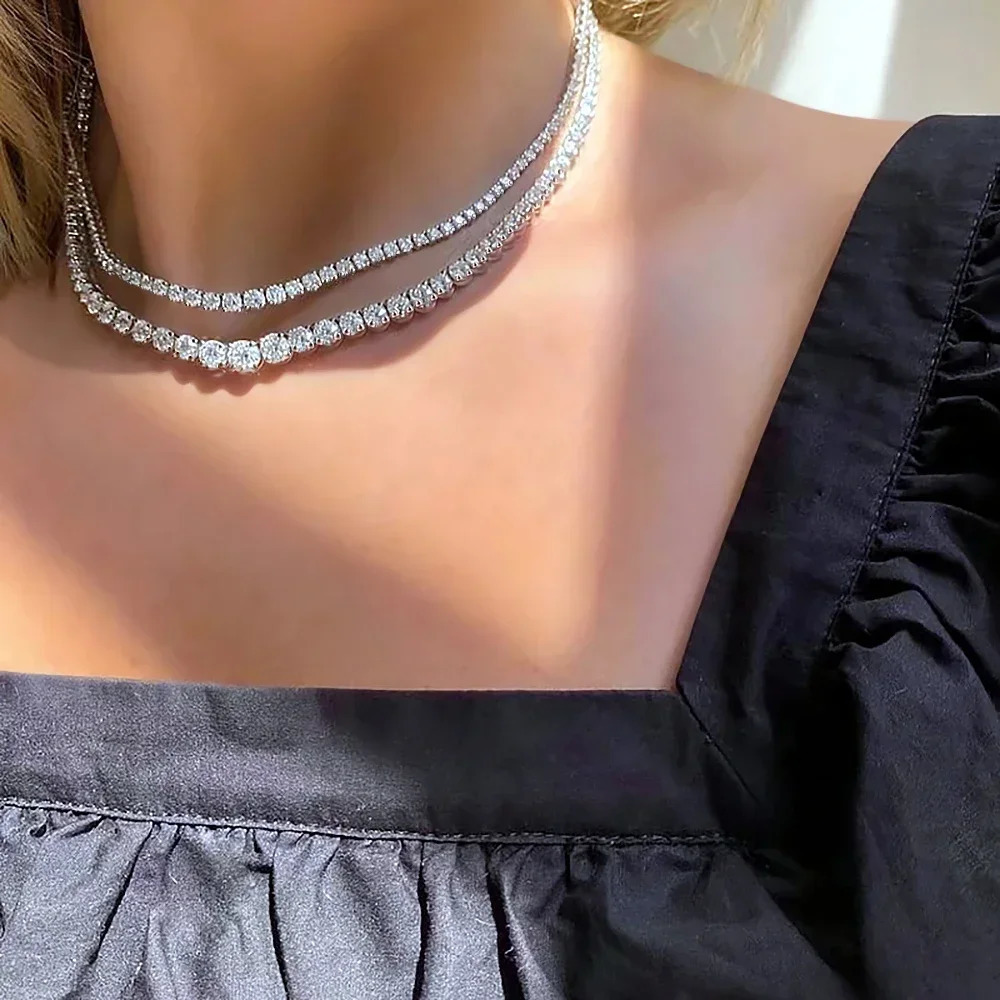 3-6.5mm Size Gradient All Diamond Tennis Necklace with Certificate S925 Silver Riviera Necklaces Neck Chain for Women 250702