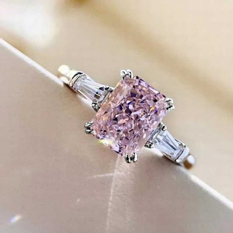 925 Sterling Silver Square Pink Cubic Zirconia Wedding Rings for Women Romantic Bridal Marriage Party Rings Fashion Jewelry XJ250707
