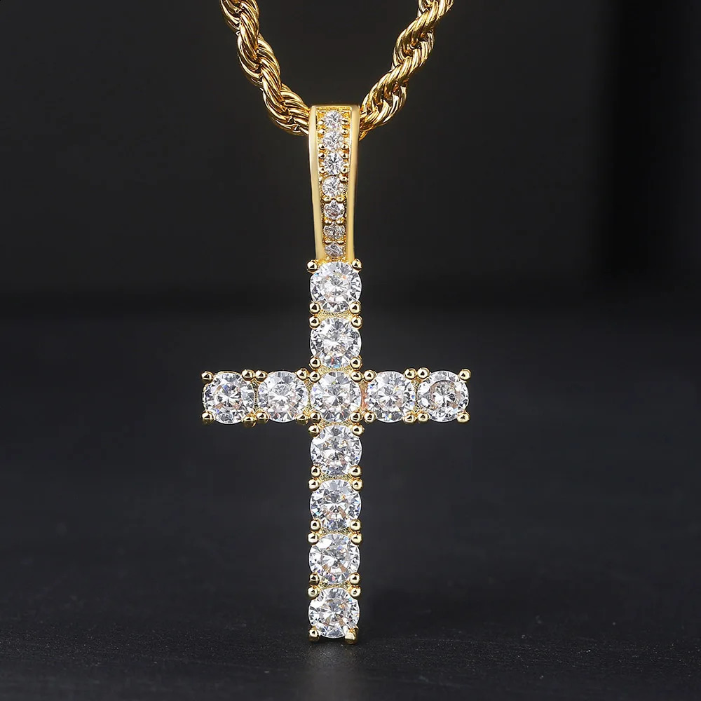 45mm Iced Out CZ Cross Pendant Necklaces for Women Men Punk Hiphop Rope Stainless Steel Chain on Neck Rapper Jewelry OHP003 250707