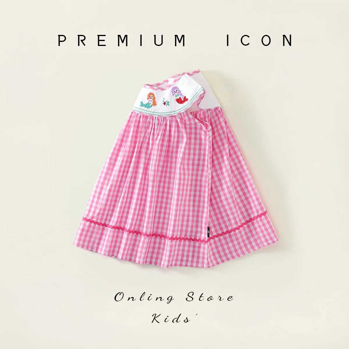Girls Embroidered Checkered Dress 2025 Summer New Style Children Sweet Style Pure Cotton Sleeveless Vest Skirt R250707