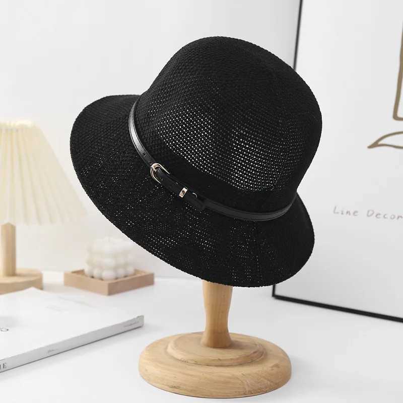 New Fashion Summer Cotton Large Bucket Hat For Women Solid Sun Hats With Belt Female Lady Outdoor Fisherman Hat Bonnet Cap Y250707
