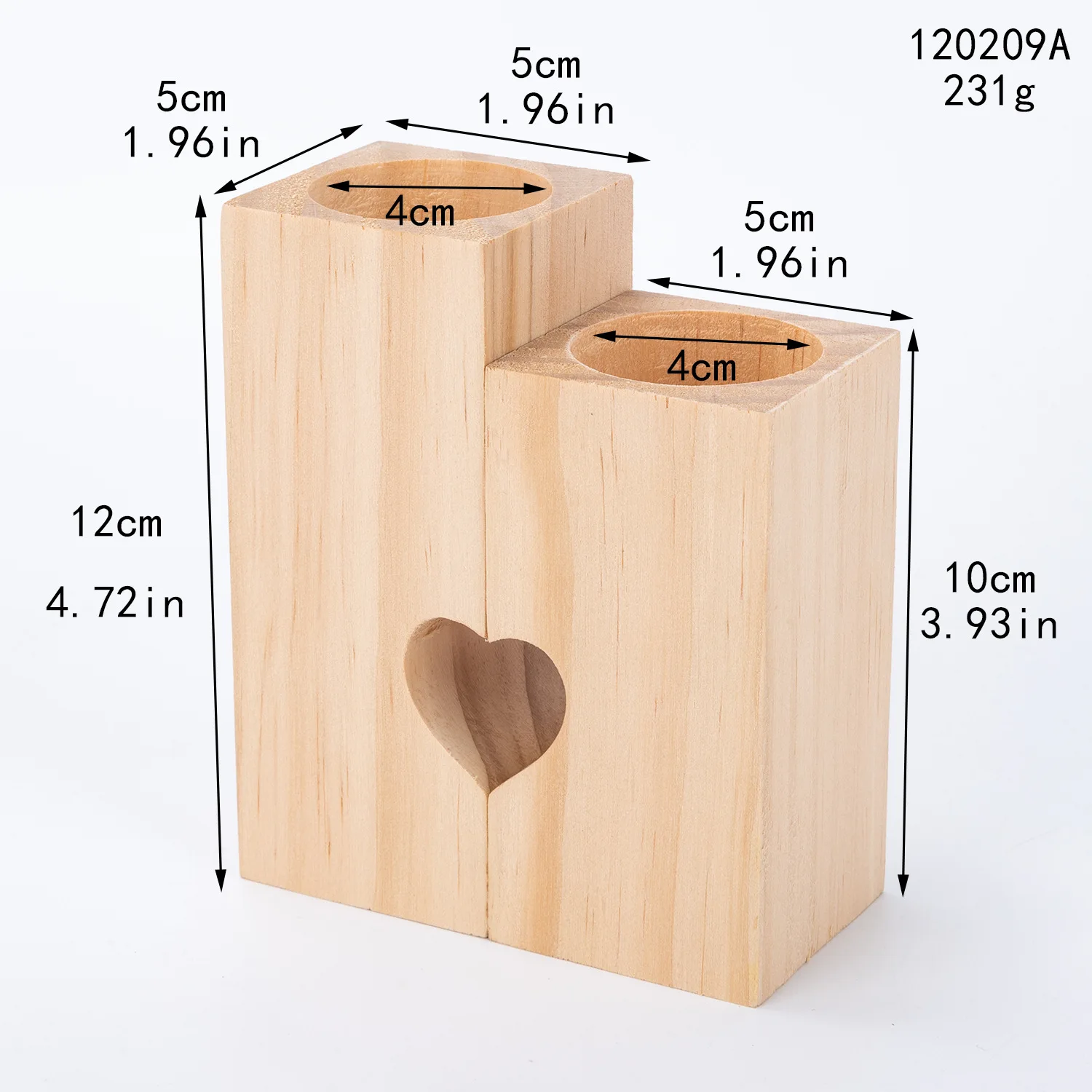 Tealight Holder, Wood Holders Table, Set of 2 Combined Heart Candle Stands for Home Decor Romantic Decoration H260310