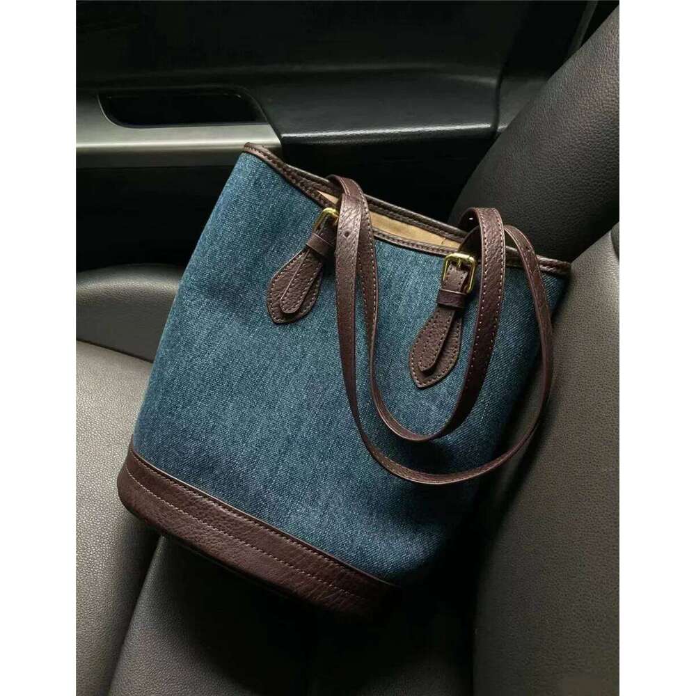 Vintage Cowboy Women Bucket Shoulder Bags Large Capacity Brand Designer Patchwork Ladies Handbags Denim Big Totes Blue