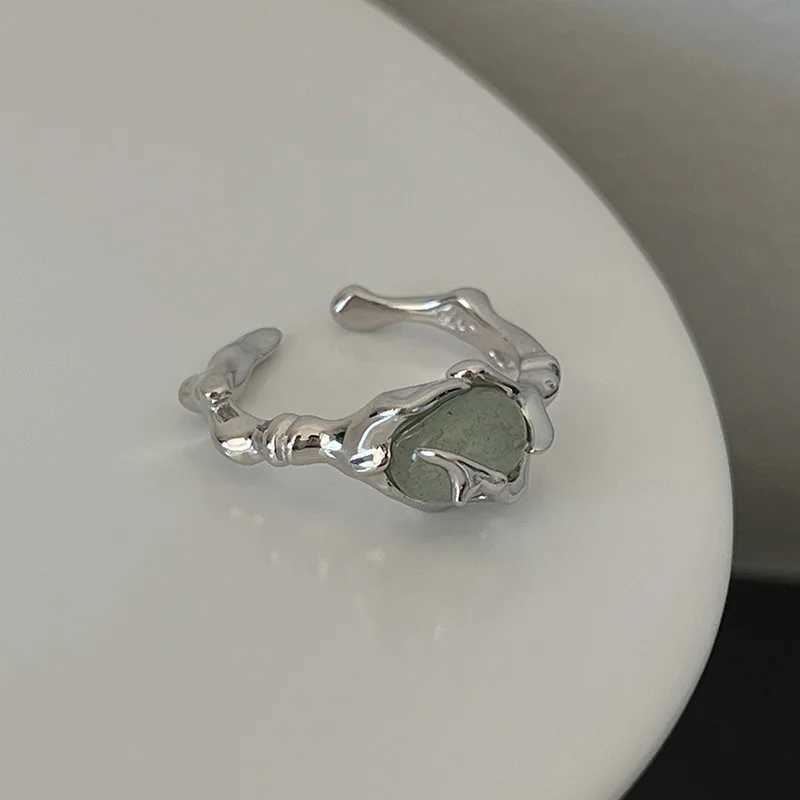 925 Sterling Silver Plated Liquid Lava Hetian Jade Bamboo Ring for Women Girl Gift Irregular Vintage Jewelry Dropshipping XJ250707