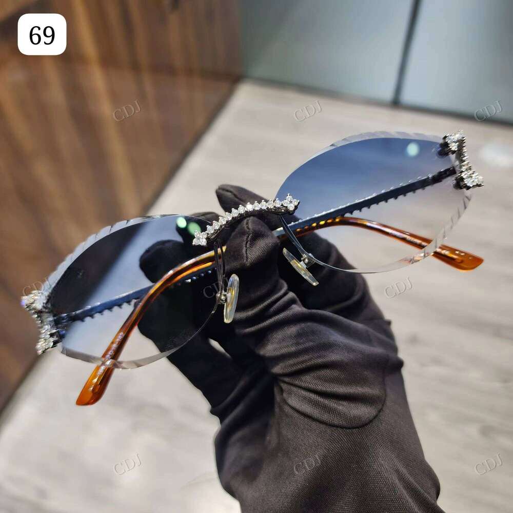 Luxurious Single Piece Strong Gold VVS Moissanite Stainless Steel Hip-Hop Ultra Cool Sunglasses New Blue Men's Sad Glasses