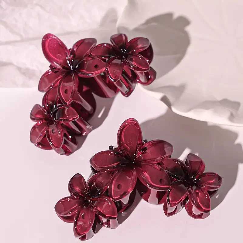 New Wine Red Flowers Hair Claw Clips Egg Blossoms Shark Claw Elegant Party Ponytail Fashion Hair Clip Hair Accessories for Women Z250707