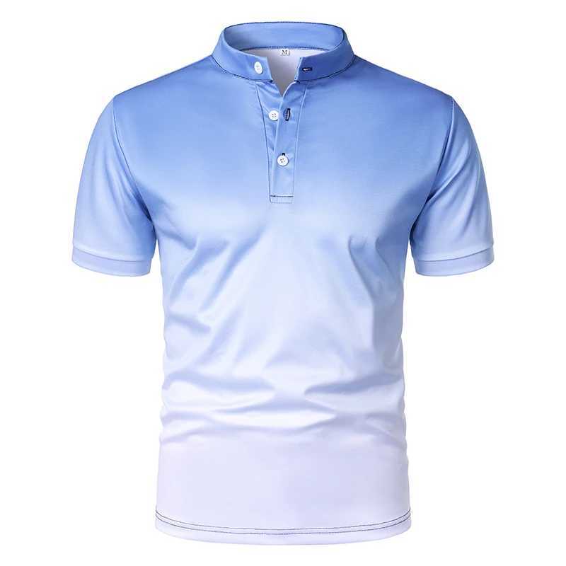 New Men Clothes Summer Stand Collar Short Sleeve Gradient Color Polo Shirt Men Casual Elasticity Comfortable Tops Polo Shirt Y250707 Y250707