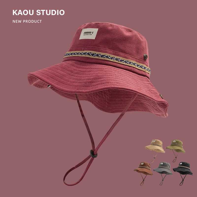 Japanese Harajuku Tooling Style Bucket Hats for Men and Women Outdoor Camping Sunshading Fashion Sticker Western Cowboy Caps Y250707