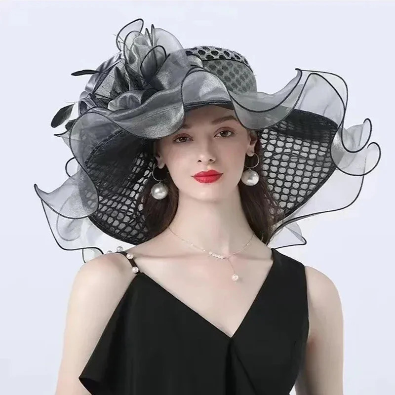 Fashionable and Elegant Lady Derby Dress Church Cloche Hat Bow Bucket Wedding Bowler Caps for Party Performance 250707