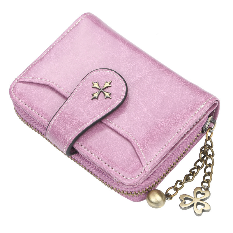 Designer Baellerry Short Wallet Korean Style Oil Wax Leather Coin Purse Fashion with Buckle Zipper Driver's License Card Holder Light Luxury Wome