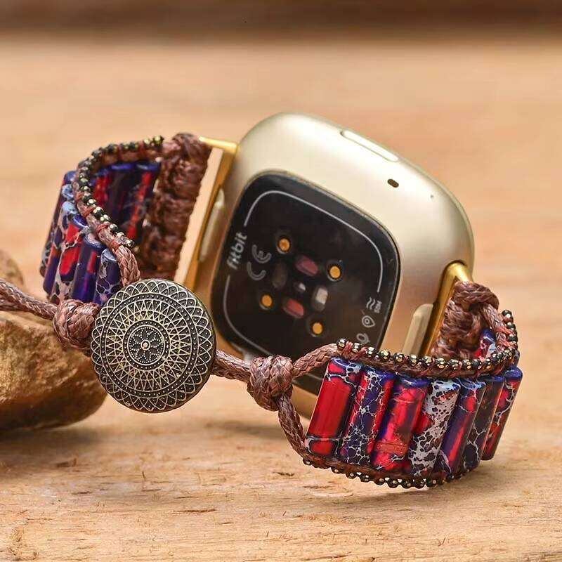 Unique Cylindrical Jasper Fitbit Versa 3 Handmade Bohemian Mixed Color Imperial Stone Smart Watch Band