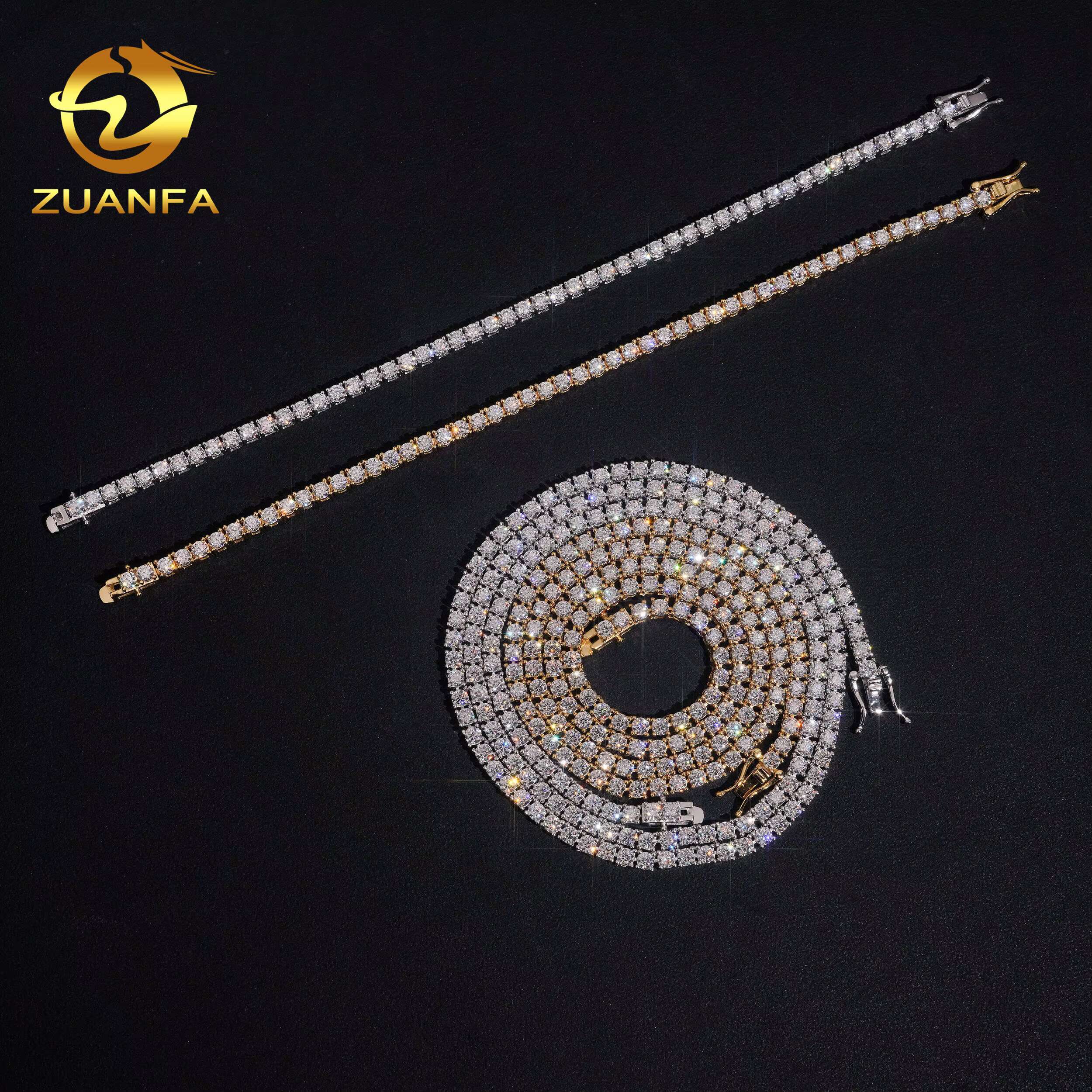 Ship in USA Warehouse Stock 3mm 925 Solid Silver Hip Hop Iced Out VVS1 Moissanite Diamond Cluster Tennis Chain Bracelet