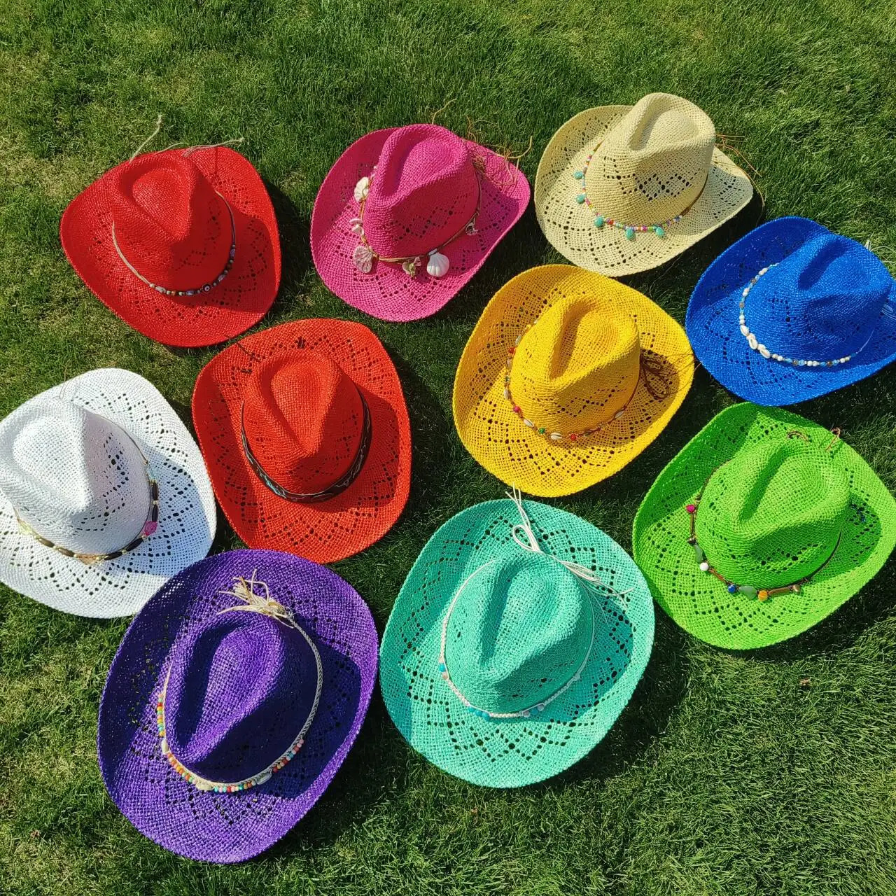 Color HandPainted Cowboy Straw Hat Hollow Western Outdoor Travel Beach Knight Hat 250707