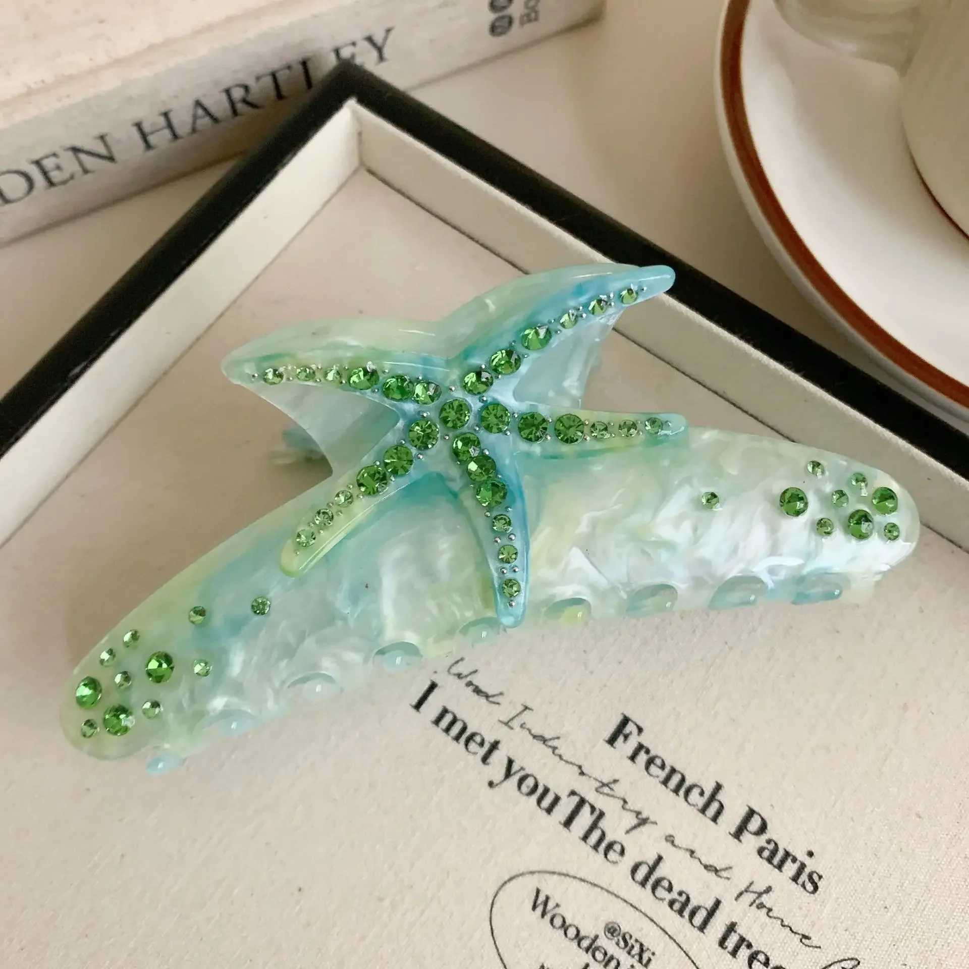 YHJ Starfish Hair Claw for Women Rhinestone Acetate Claw Clip Vacation Jewelry Hair Clip Trendy Claw Clips Hair Accessories Z250707