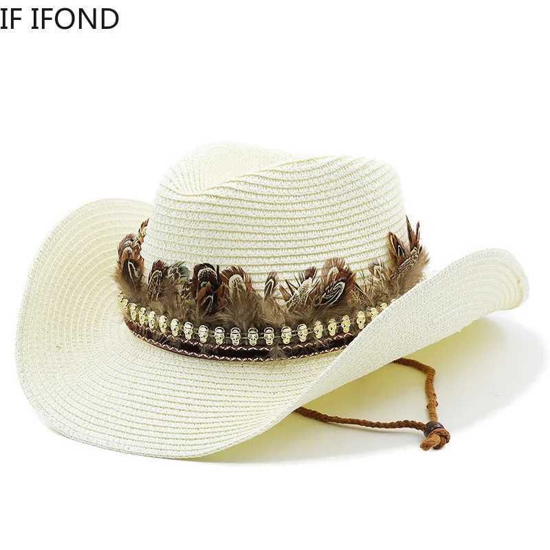 Hand Made Straw Western Cowboy Hat For Women Men Summer Curling Brim Beach Sun Hats Panama Cowgirl Jazz Cap Y250707