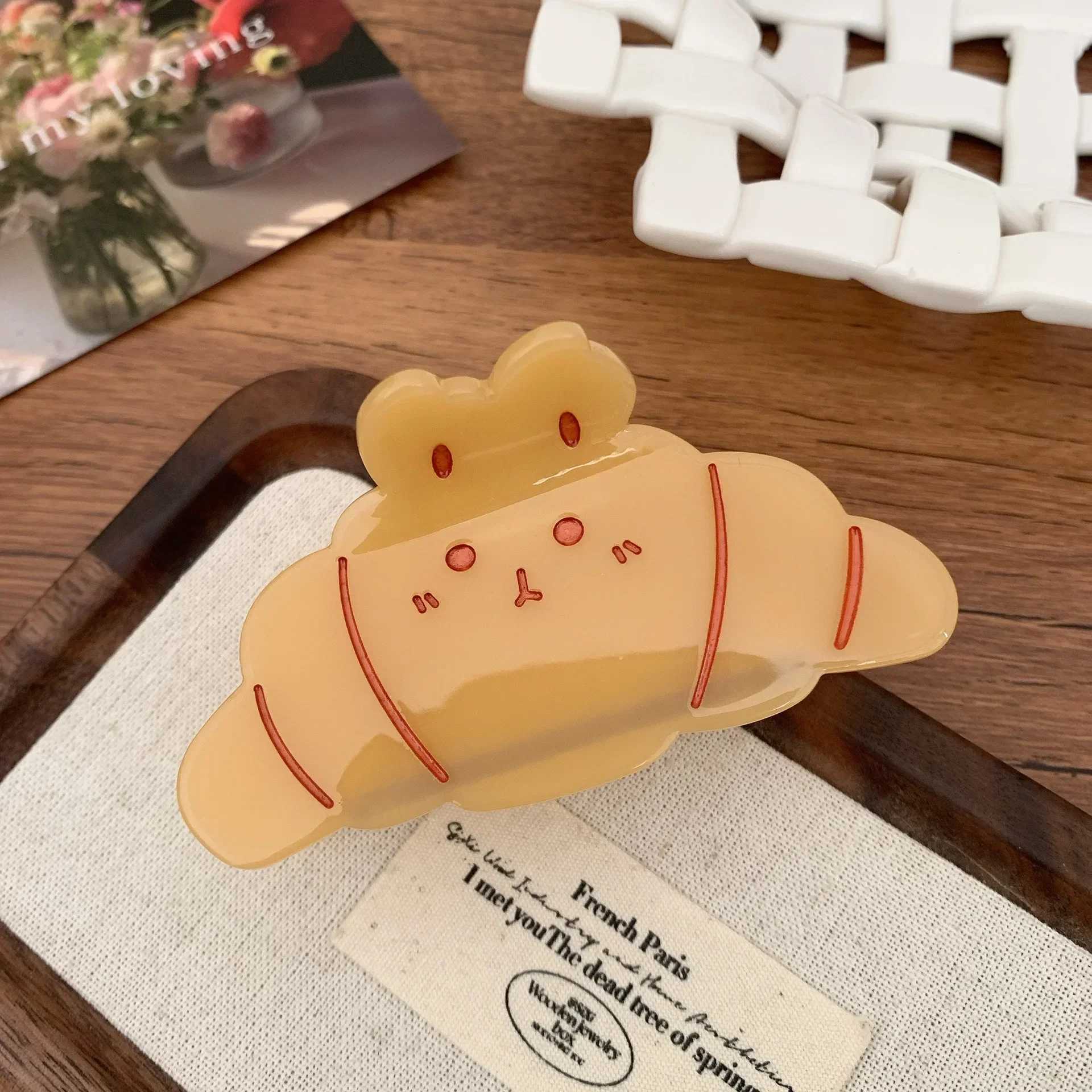 Muweordy New French Croissant Series Hair Claw Funny Rhinestones Bread Kawaii Crab Hair Clips Hair Accessories for Woman Girls Z250707