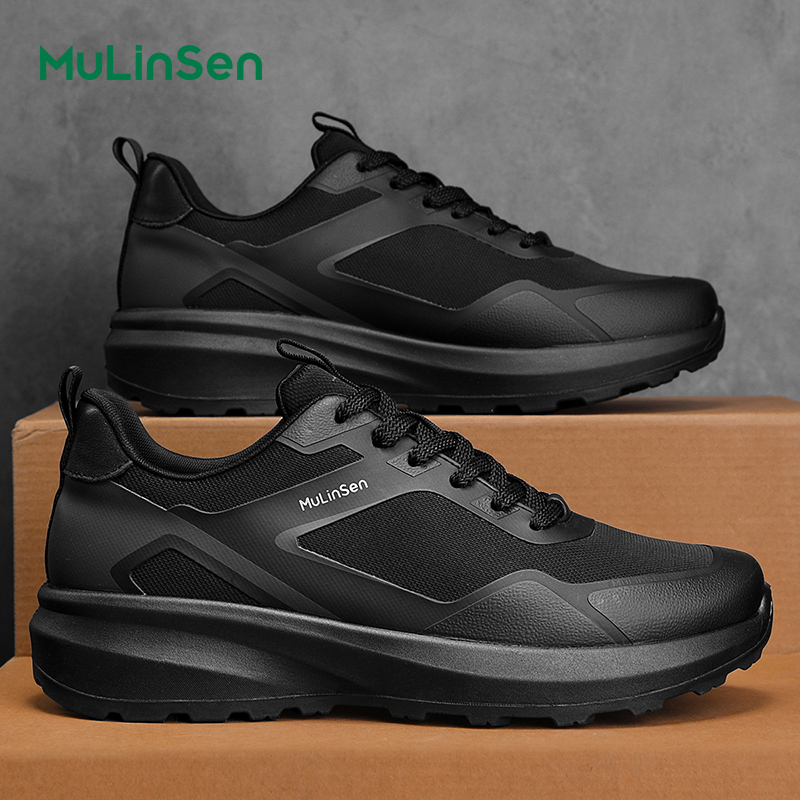 Mulinsen men's shoes spring and summer thin breathable men's mesh sports shoes 2025 new black casual shock-absorbing running shoes