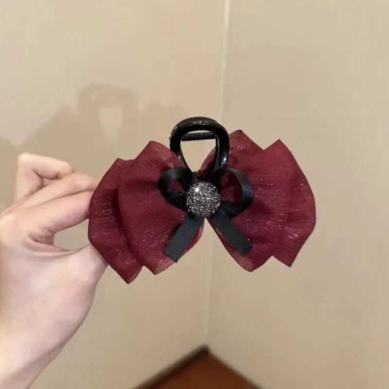 Elegant Temperament Mesh Bow Hair Clip for Woman Seersucker Shark Clip Fashion Girls Back Head Hair Clamp Z250707
