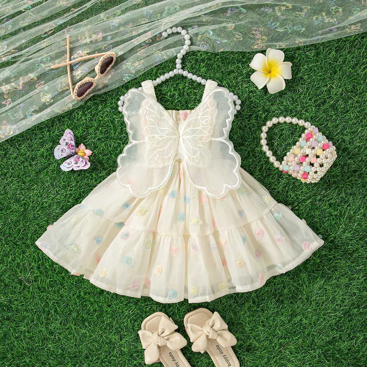 Baby Girl Clothing Summer Butterfly Wings Floral Pattern Halter Mesh Puffy Baby Dresses Cute Casual Baby Girl Dress R250707