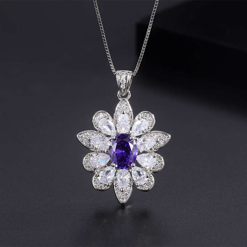 Product Tiktok Live S Sier Needle Trendy Imitation Jewelry High-End Purple Blue Set For Women 44F