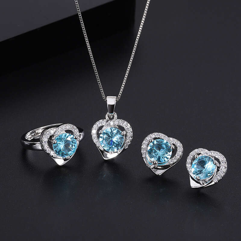 Clearance Sale Tiktok Live Simple S Sier Needle Zircon Earrings Ring Pendant Jewelry Three-Piece Set A9a