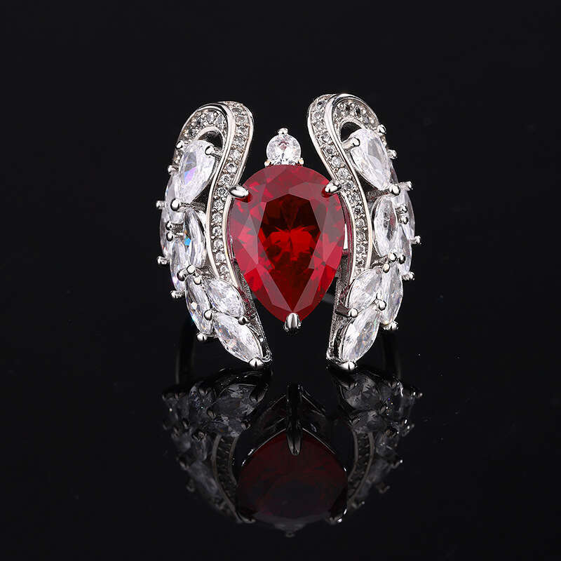 Huayoumei Jewelry Live Simulation Red Ring Fashion Pink Zircon Emerald Pear Shape 10X14 A39