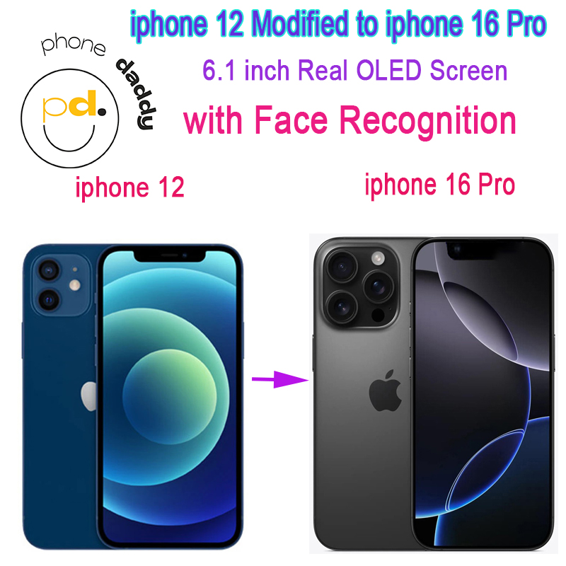 DIY iPhone Original Unlocked iphone 12 Covert to iphone 16 Pro Cellphone with 16 pro Camera appearance 4GB RAM 64GB 128GB 256GB ROM Mobilephone Real Oled Screen