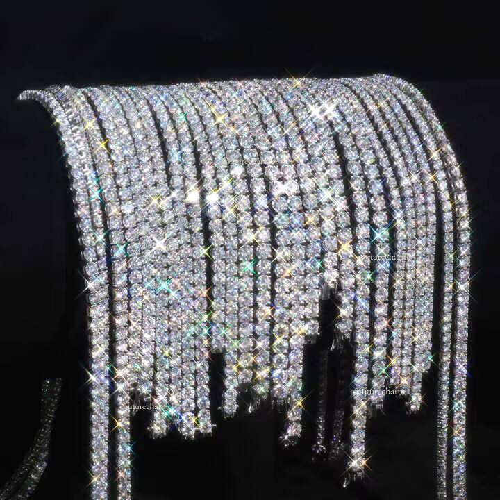 D VVS White Hip-Hop Pure Sier 2mm 3mm 4mm 5mm 6.5mm Icy Chalcedony Tennis Chain Men's Necklace