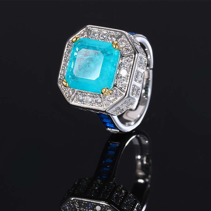 Jewelry Live Copper Base Silver Plated Imitation Red Corundum With Diamond And Emerald Zircon Ring 448