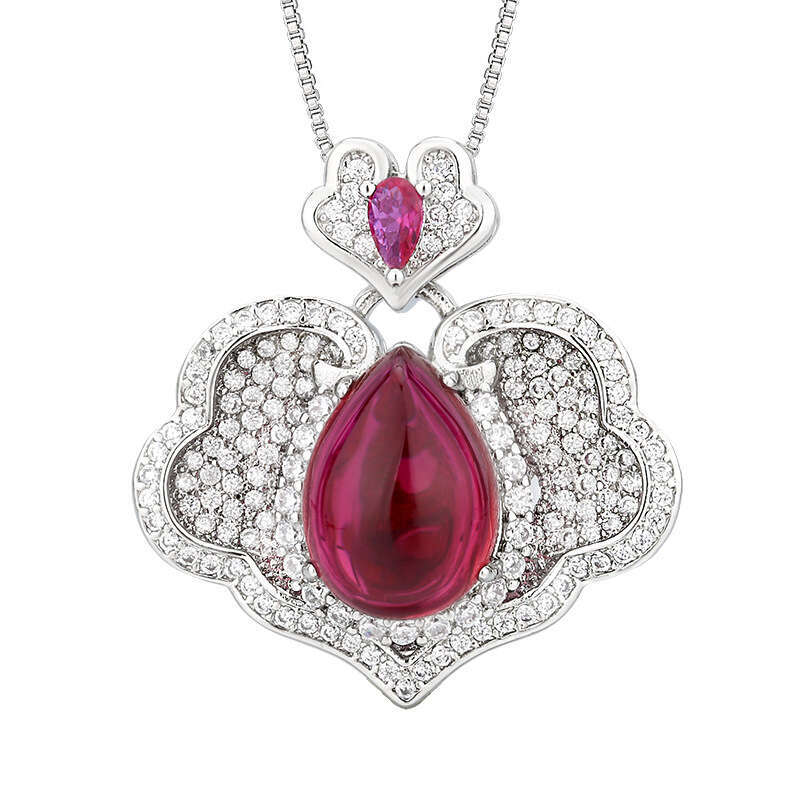 New Necklace Jewelry Accessories Clavicle Chain Ruyi Colorful Gemstone Red Corundum Green Chalcedony Fashion High-End Sense For Women Cc1