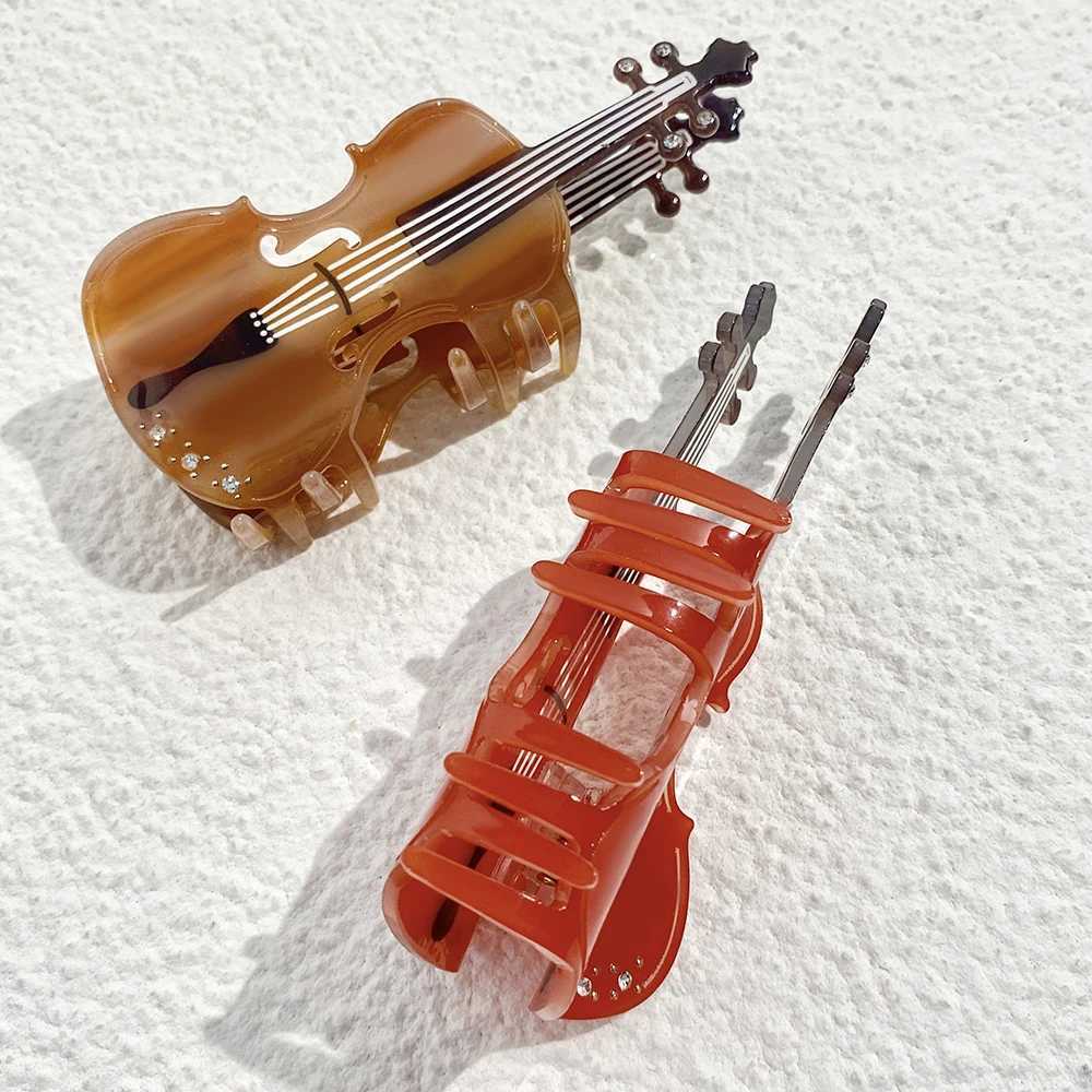 Fashion Acrylic Violin Shape Crab Hair Claw Clip For Women New Funny Outdoor Rhinestone Hair Clips Hair Accessories Tool Gifts Y250707