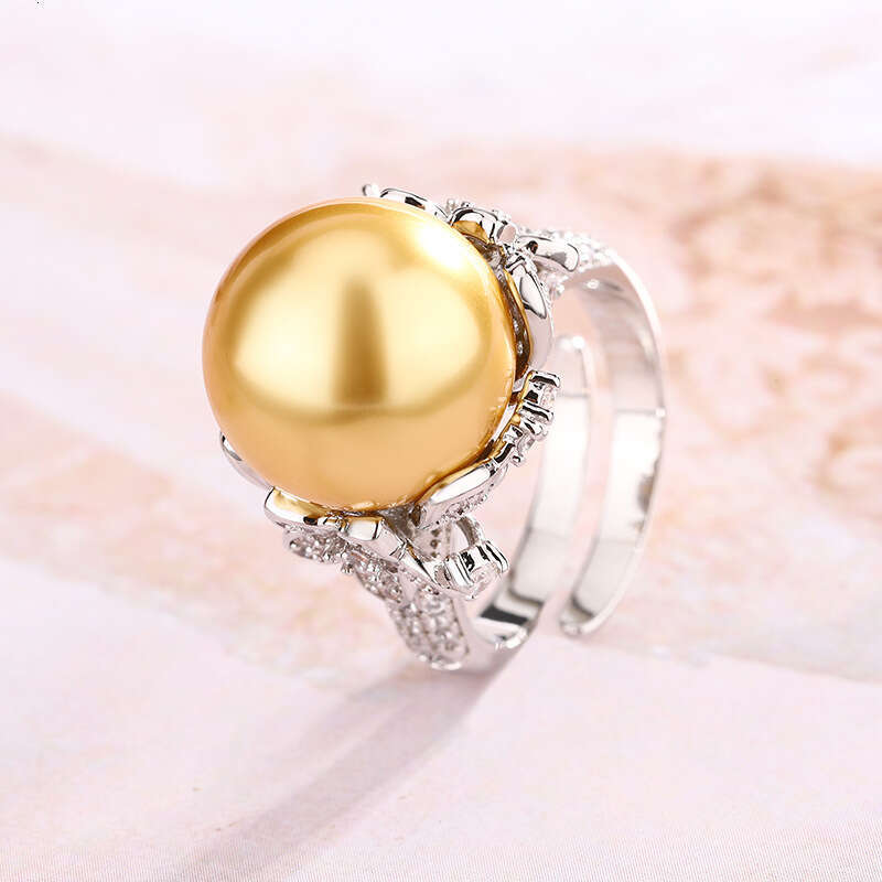 New Pearl South Sea Australian White Gray Adjustable Open Ring Fashion Commuter Women 048