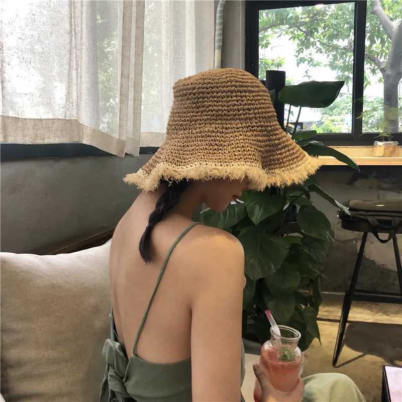 Handmade Crochet Hollow Out Foldable Straw Hat Women UV Resistant And Adjustable Sun Hat Essential For Outdoor Beach Travel Y250707