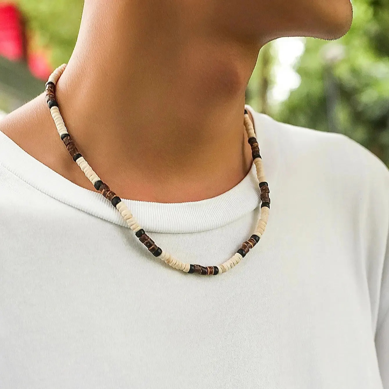 Fashion Men Summer Beach Wooden Bead Surfer Necklace Simple Geometric Tribal Ethnic Handmade Chain Steampunk Male Jewelry Gift 250704