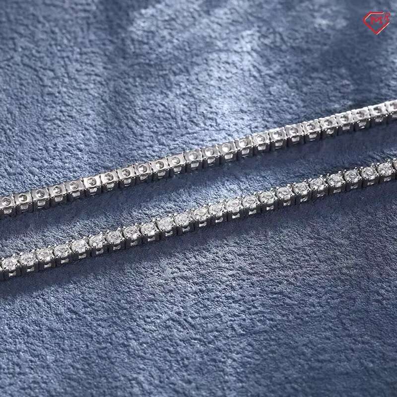 In Stock 3mm Tennis Chain Hip Hop Necklace Iced Out 925 Silver White Gold Plated VVS Moissanite Tennis Chain