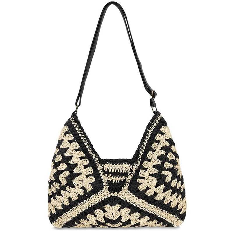 Hobo Beach Bag for Women Woven Tote Bag Summer Shoulder Bag Vintage Foldable Handbag for Travel Large Capacity