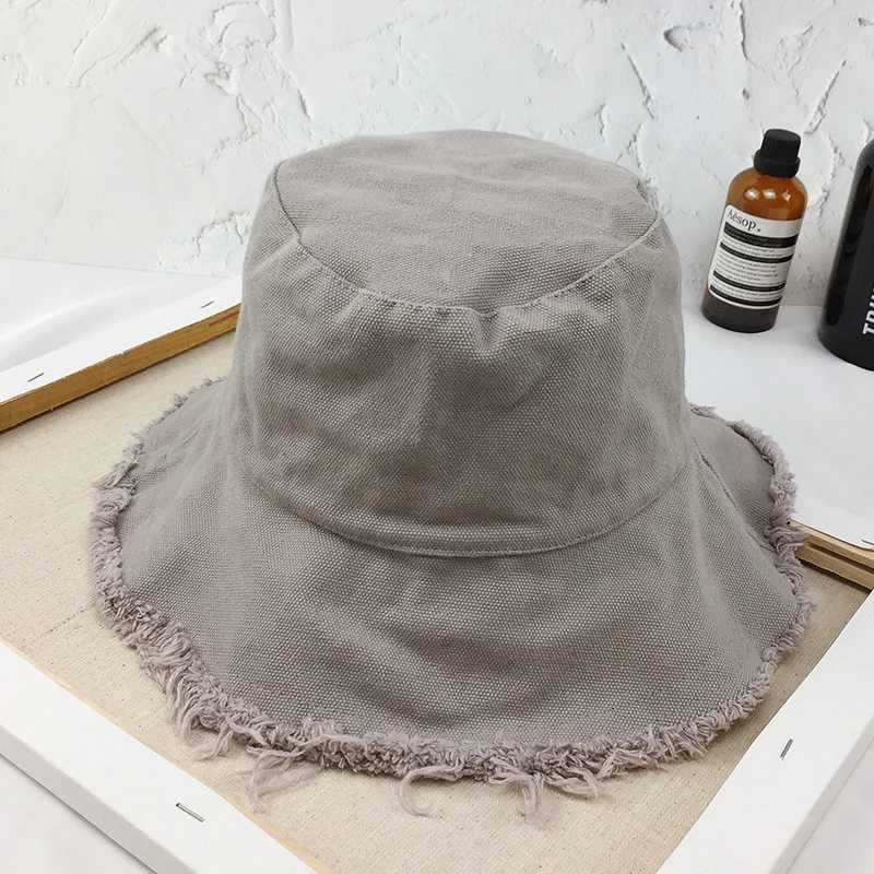 Bucket Hat Women Men Summer Fishing Hats Girls Casual Fishermen Cap Washed Denim Tassel Brim Kpop Hip Hop Bucket Hat Female Y250707