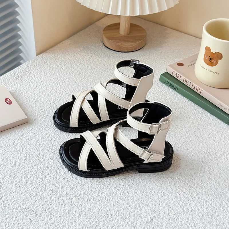 Girls Sandals Silver Beige Narrow Band Ankle-high Trendy Kids Summer Sliders Minimalist Daily-wear Open Toe Children Shoes R250707