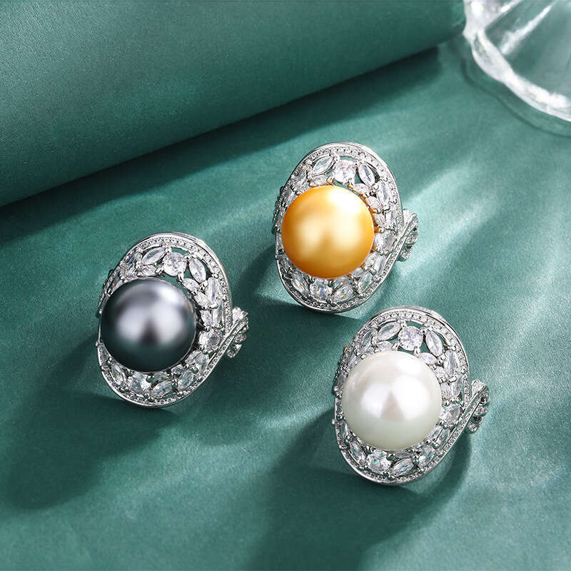 Tiktok Ring Jewelry Imitation Natural Australian White South Sea Pearl Luxurious Evening Party Women's Style 331