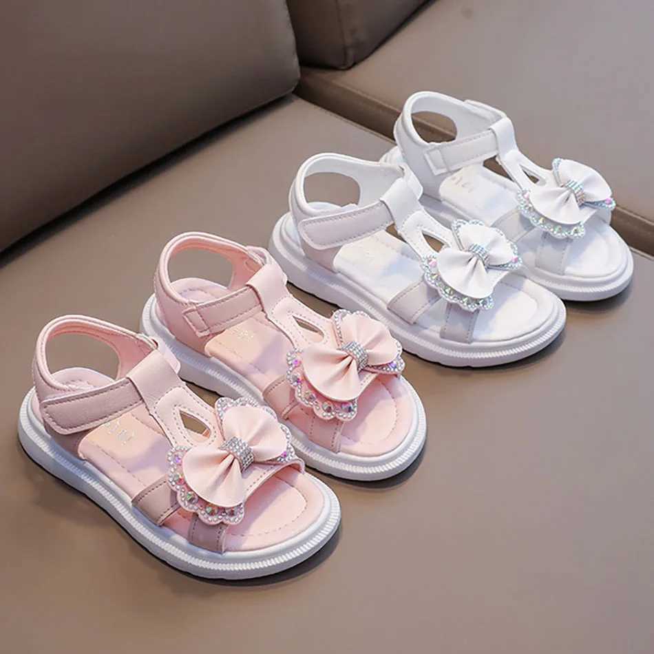 Adorable Elegant Girls Summer Casual Sandals Soft Soled Princess Style Kids Shoes Comfort Breath Anti Slip Magic Strap Closure R250707