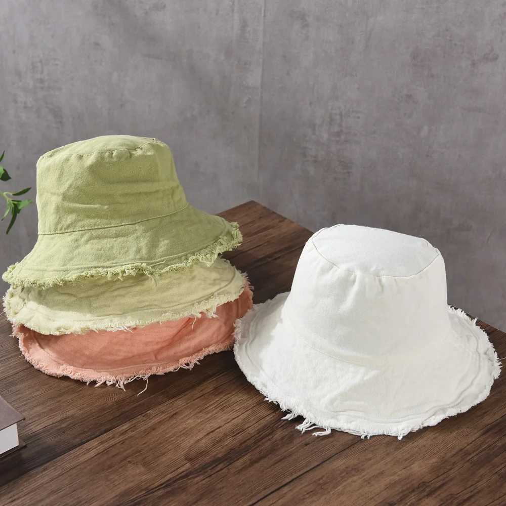 2024 New Denim Raw Bucket Hat for Women Summer Panama Women Japanese Korean Designer Fisherman Hat Sun Protection Bob Sun Hat Y250707