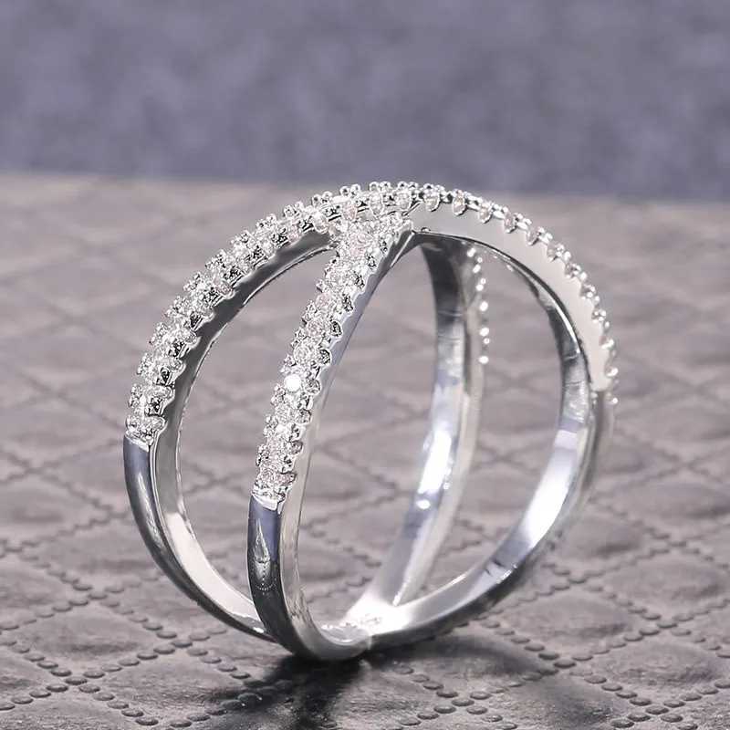 925 Sterling Silver Luxury Cross X Shape Women Engagement Ring Full Paved CZ Stone Elegant Simple Female Jewelry XJ250707